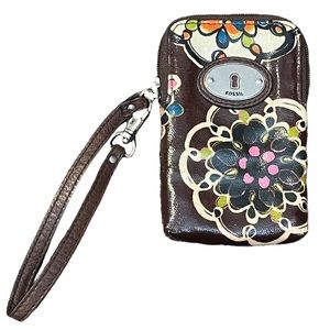 Fossil Key-Per Brown Floral Wristlet